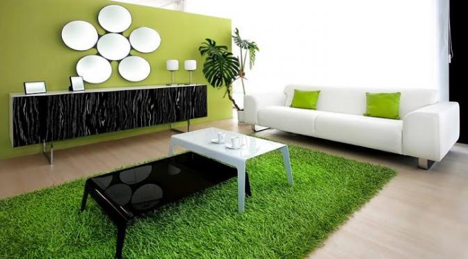 dekorasi ruang dengan tanaman, elemen dekoratir rumput sintetis