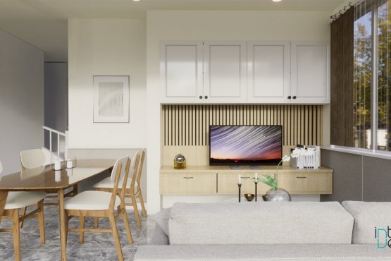 desain ruang keluarga dan ruang makan gaya klasik modern