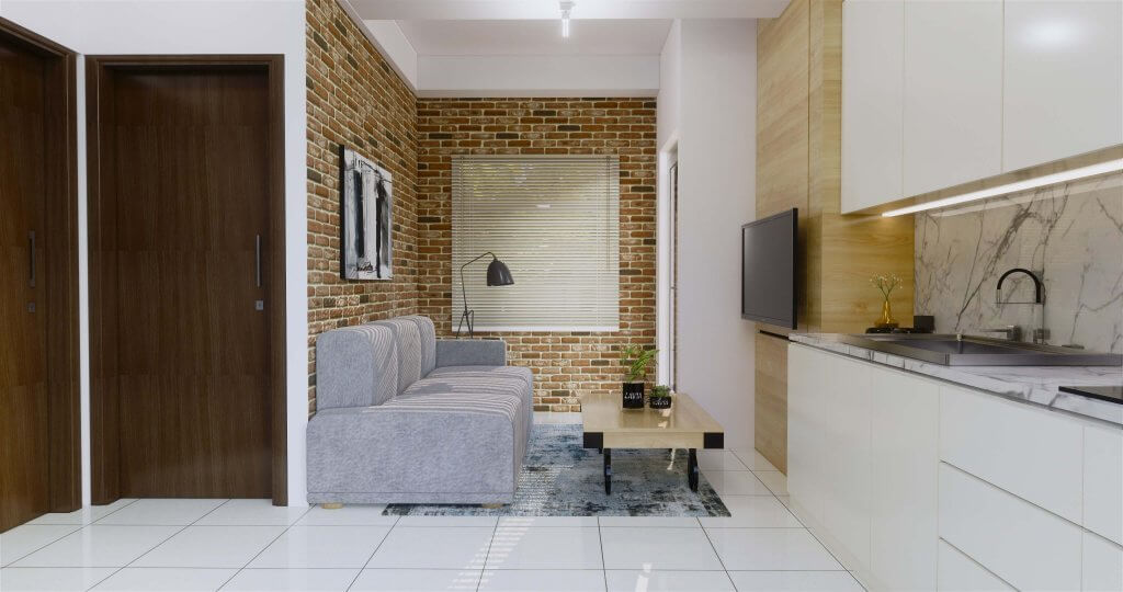 Desain interior apartmen gaya industrial minimalis