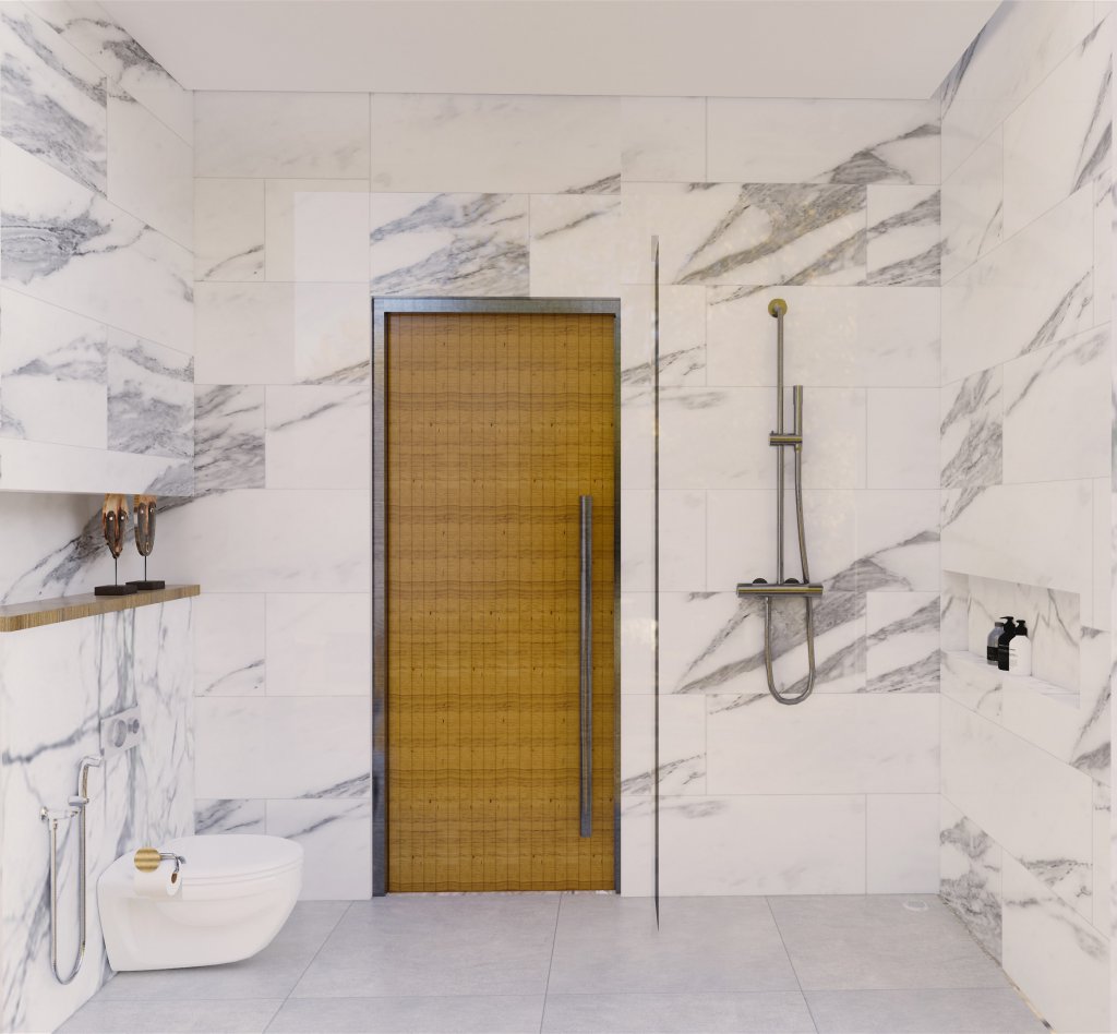 Interior desain kamar mandi modern natural 