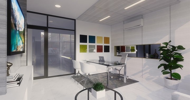 Desain interior ruang kerja gaya modern minimalis