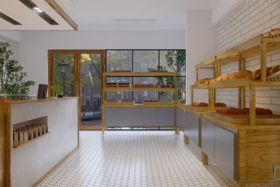 interior toko roti gaya modern