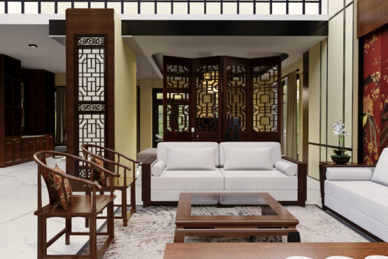 desain ruang keluarga gaya oriental