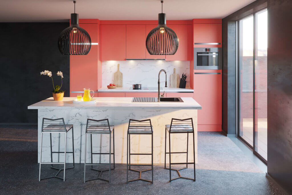 warna cat dapur living coral 1024x683 - Inspirasi Desain Warna Cat Dapur Terbaik, Menjadikan Dapur Terlihat Lebih Menyenangkan