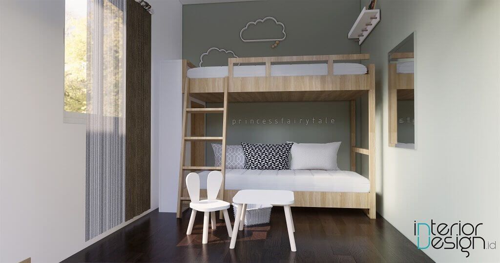 Desain kamar tidur anak gaya modern natural, Bekasi.