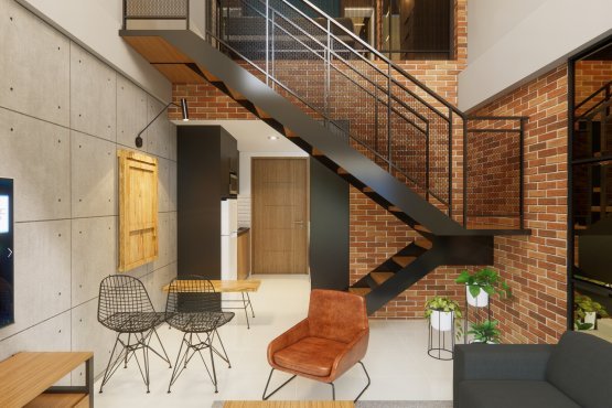 interior apartemen gaya industrial