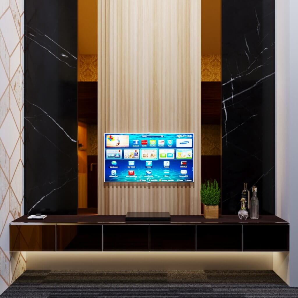 desain kabinet TV di kamar tidur minimalis