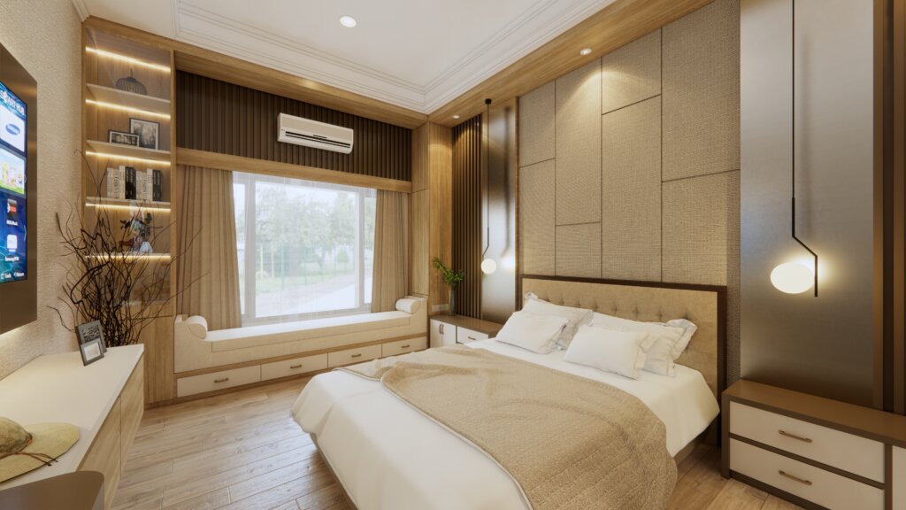 kamar tidur modern yang warm