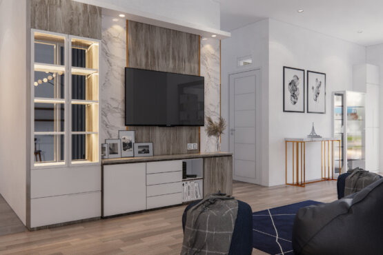 desain interior ruang keluarga dan ruang tamu modern