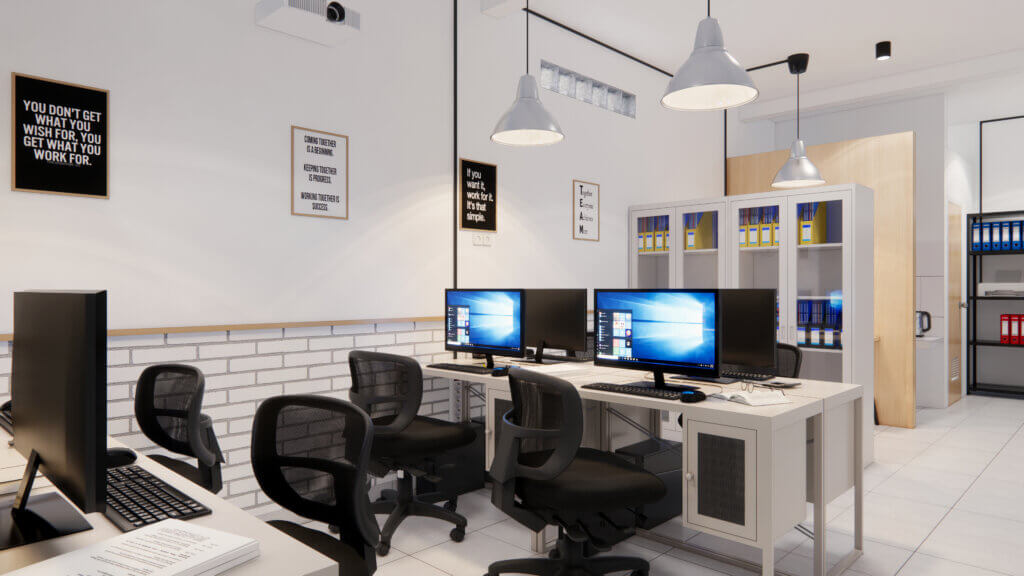 area kerja desain interior kantor industrial