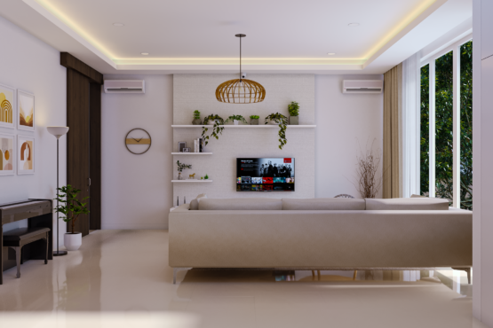 desain interior ruang keluarga di rumah modern-tropis