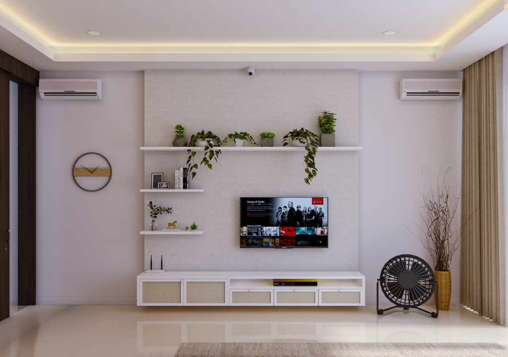 interior ruang keluarga di rumah modern-tropis