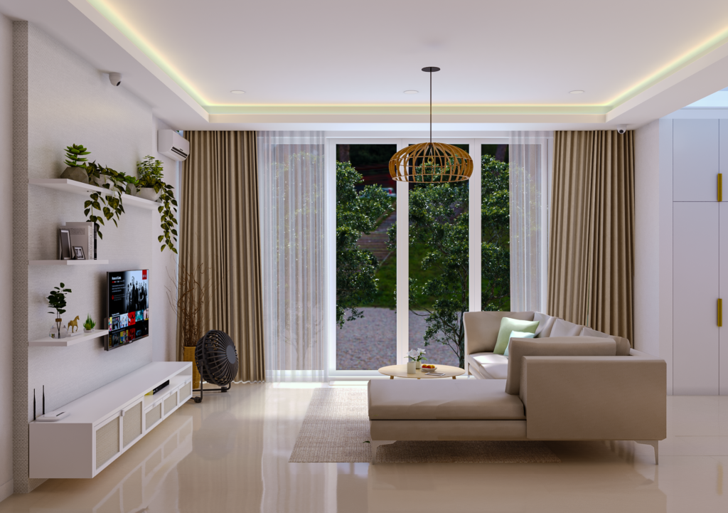 desain ruang keluarga di rumah modern-tropis