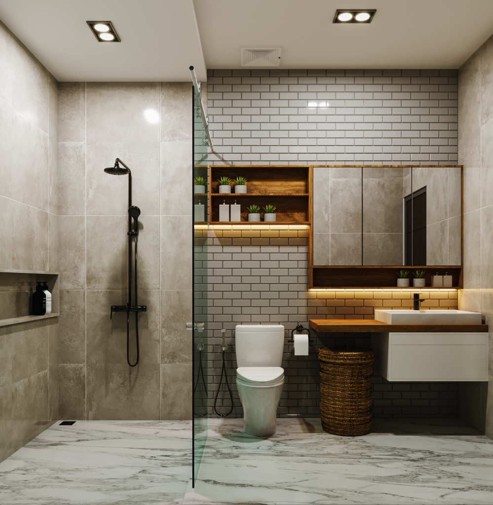 interior kamar mandi di industrial modern house