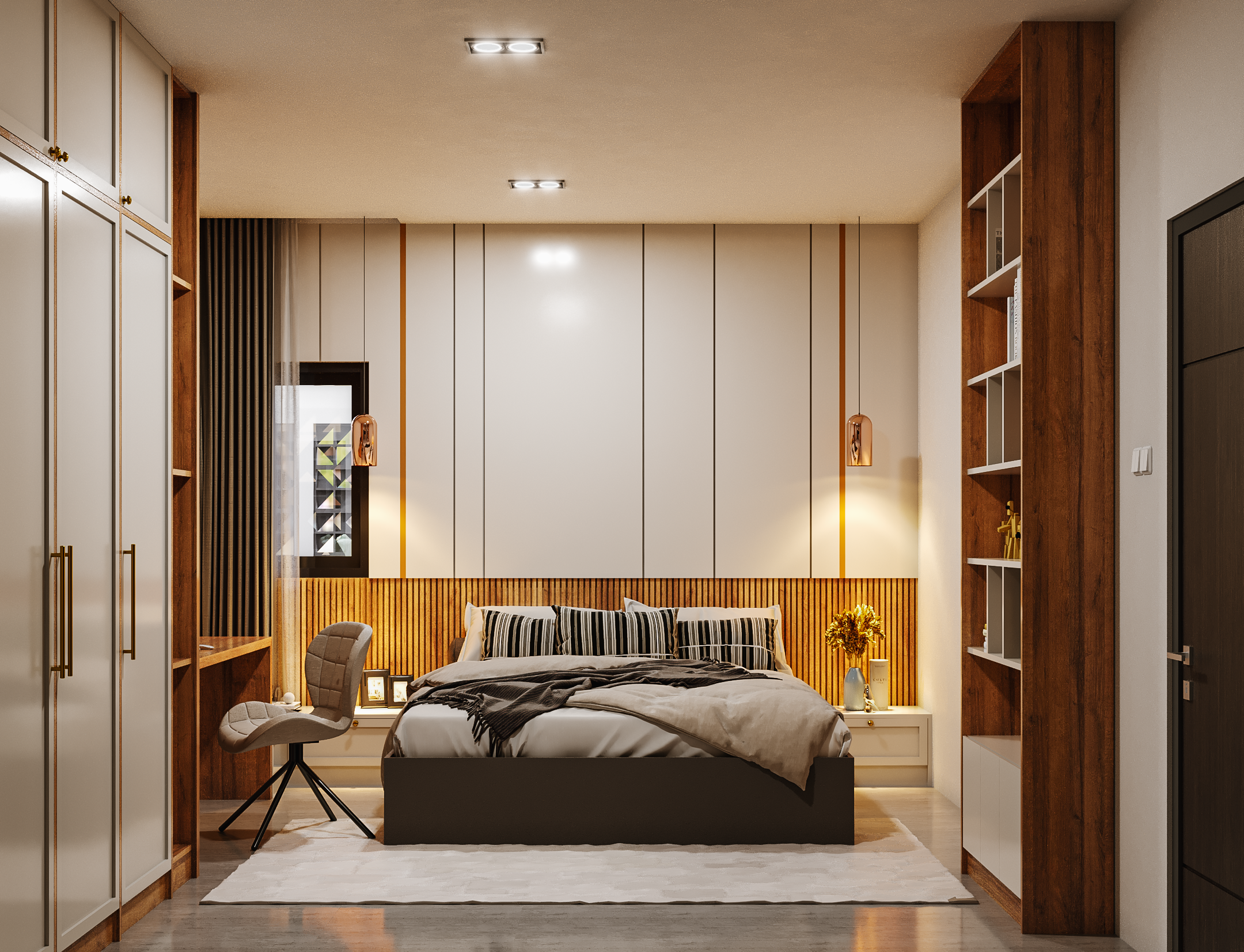 desain interior kamar tidur di modern industrial house