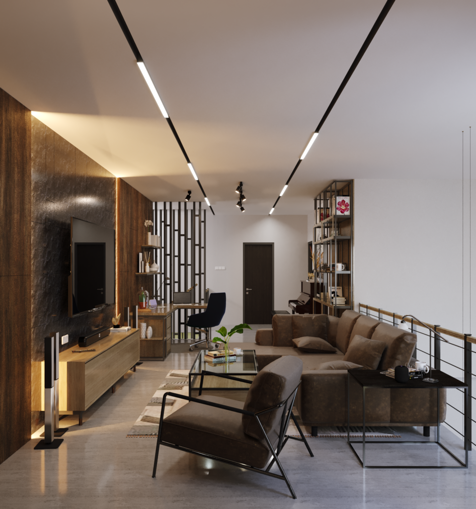 desain interior ruang keluarga modern industrial