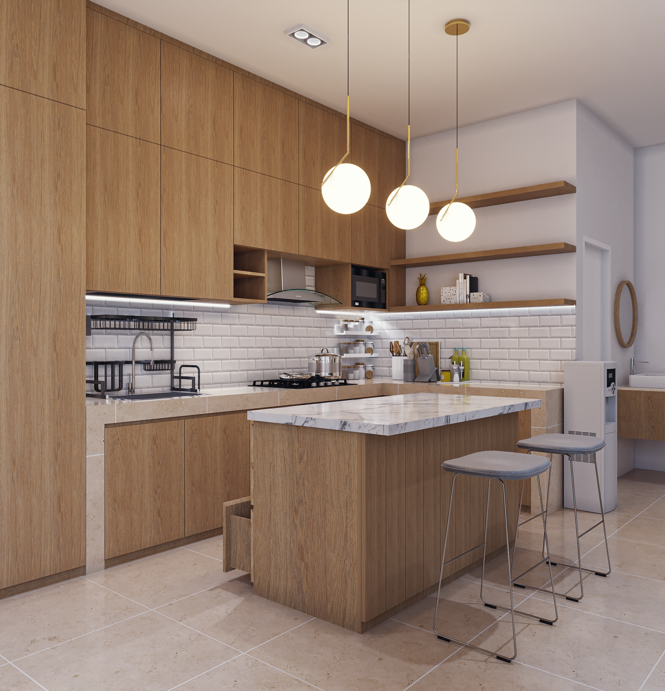 dapur dengan desain interior modern-kontemporer