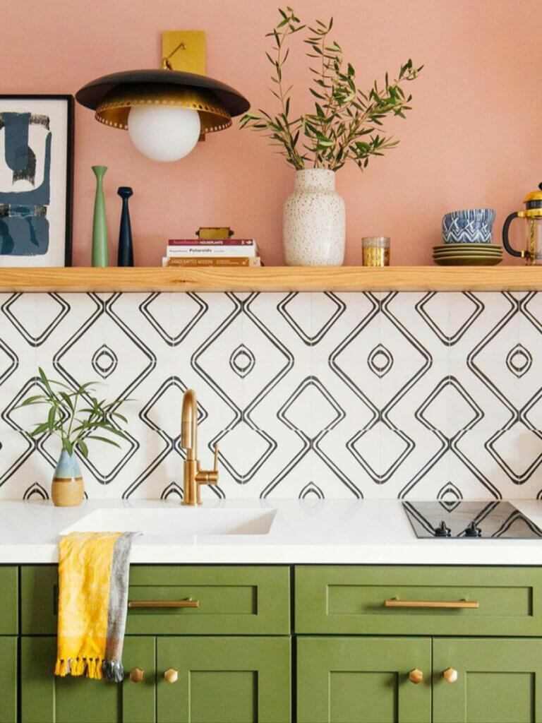 keramik meja dapur motif hitam putih