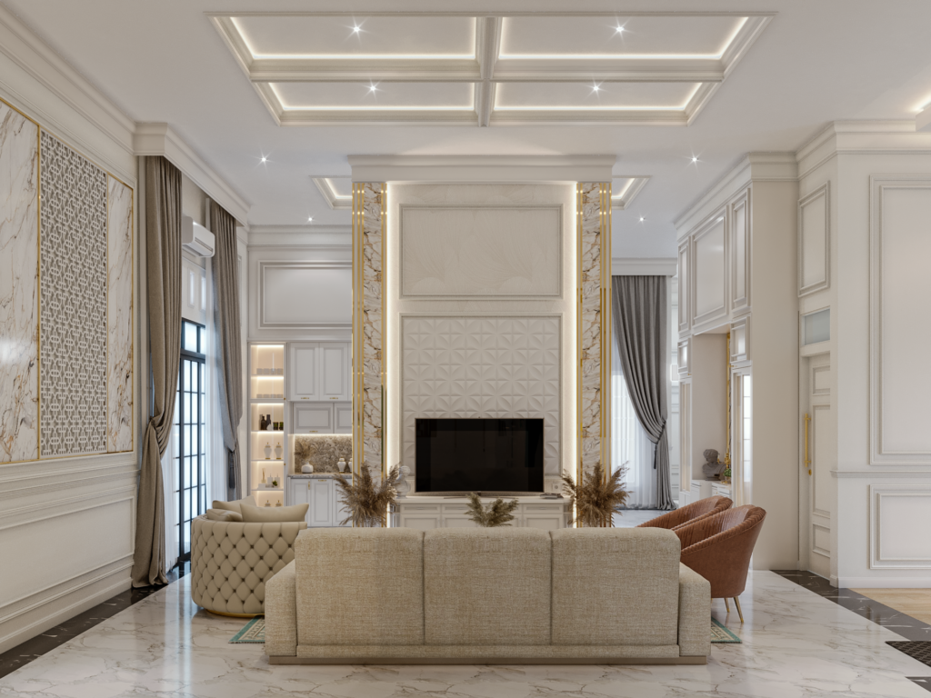 interior ruang tamu ruang keluarga gaya modern klasik serang banten