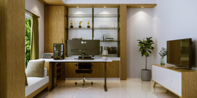 interior home office gaya scandinavian modern pamulang