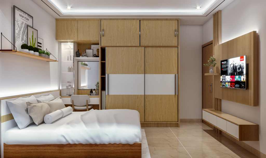 interior kamar tidur minimalis modern, jakarta barat