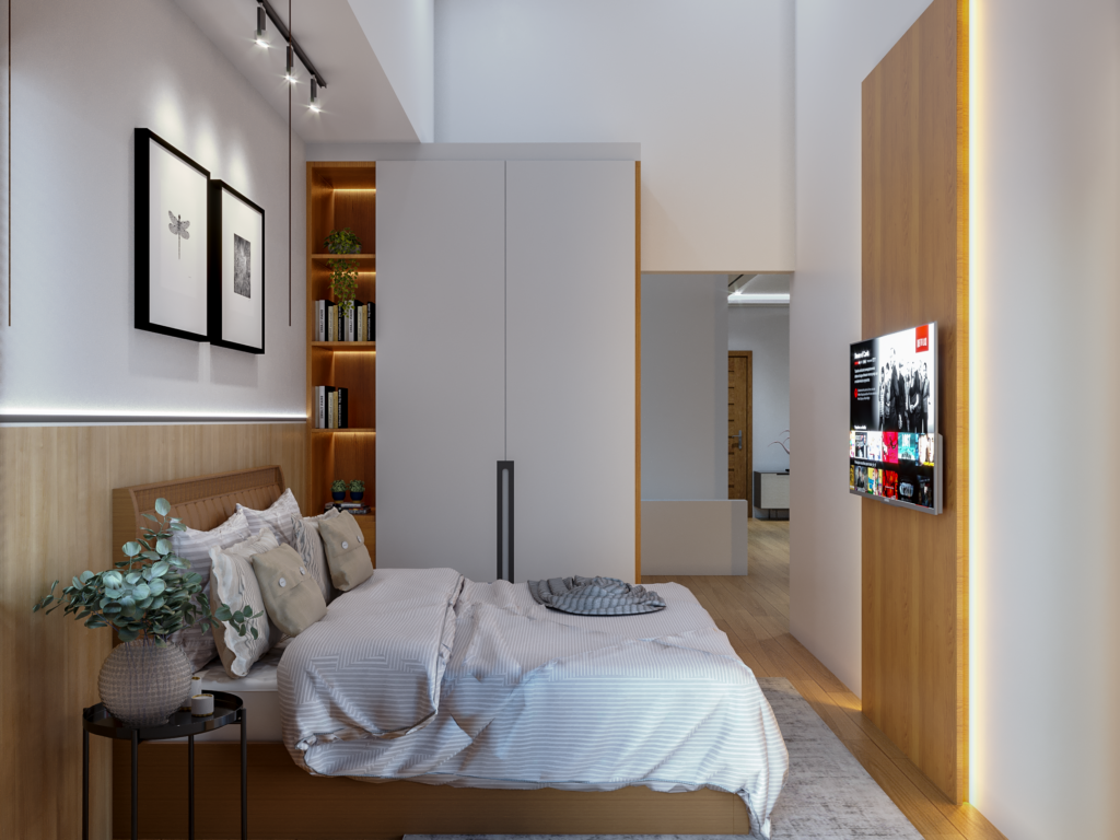 interior kamar tidur tamu minimalis modern, jakarta barat