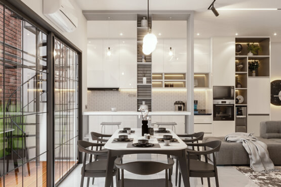 ruang makan dan pantry minimalis kontemporer