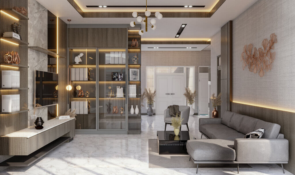interior ruang keluarga gaya modern kontemporer