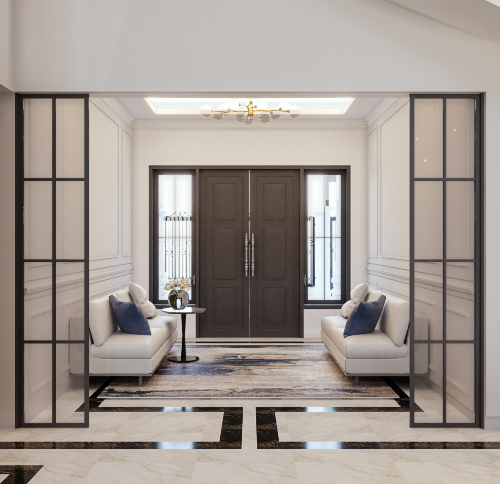 desain foyer modern interior rumah gaya modern klasik jakarta timur