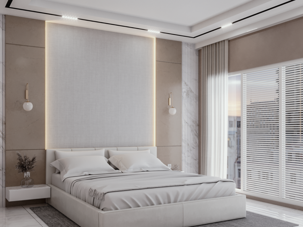kamar tidur bernuansa two tone warna, kamar modern minimalis