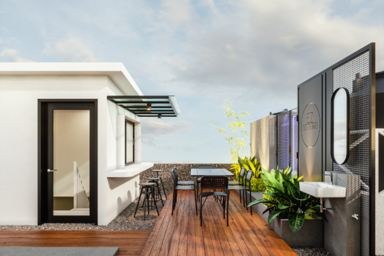 desain rooftop bergaya tropical