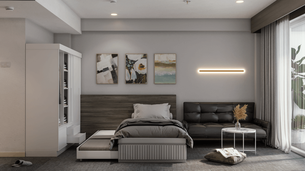 tempat tidur model slide bed apartemen modern minimalis bandung