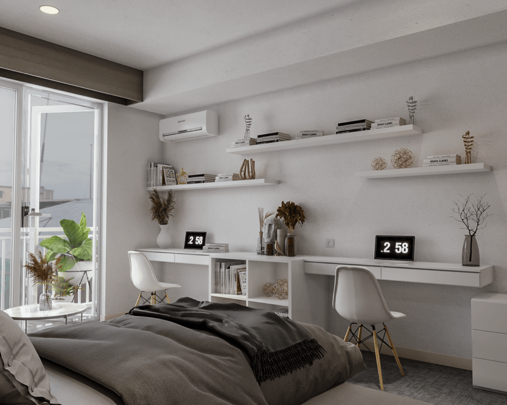 penggunaan ambalan pada dinding kamar apartemen modern minimalis bandung
