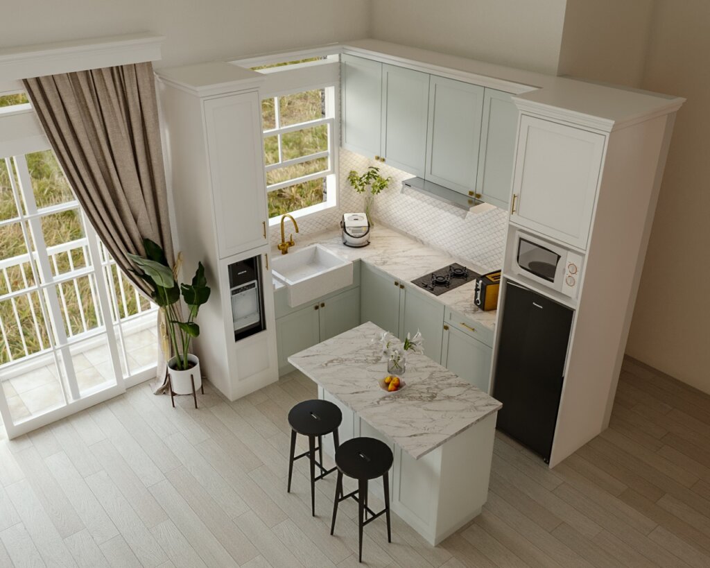 interior dapur modern kontemporer dengan desain kitchen set kustom